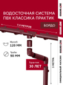 Комплект водосточной системы Классика Практик 120 ПВХ Grand Line 7,5м/3м RAL 3005 бордо Центр Кровли