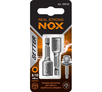 картинка Ключ-насадка магнитная Nox Nut Setter 8/10x48мм 2 штуки карта (558102) Центр Кровли