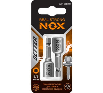 картинка Ключ-насадка магнитная Nox Nut Setter 8x48мм 2 штуки карта (558002) Центр Кровли