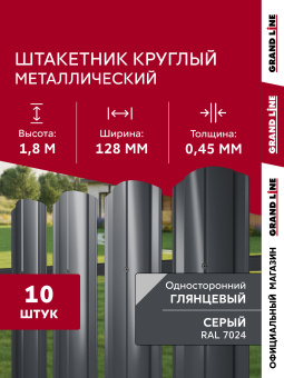 фото Комплект в пленке Штакетник Круглый фигурный Grand Line 0,4 ПЭ RAL 7024 мокрый асфальт 1,8м (10шт) ШК Центр Кровли картинка Комплект в пленке Штакетник Круглый фигурный Grand Line 0,4 ПЭ RAL 7024 мокрый асфальт 1,8м (10шт) ШК Центр Кровли