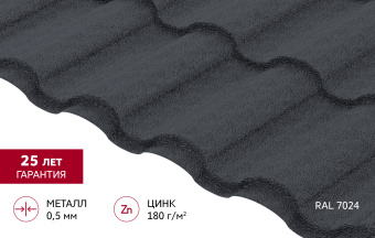 картинка Металлочерепица "Кредо" ("Kredo") в01 0,5 Полидэкстер RAL 7024 мокрый асфальт Центр Кровли
