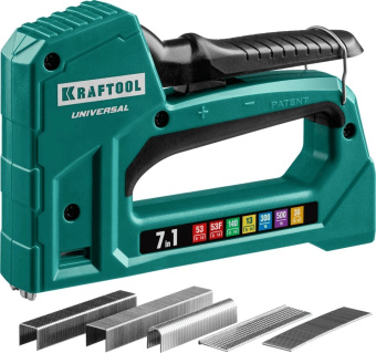 картинка Степлер для скоб Kraftool Universal 7в1 53(6-14мм)/53F(10-14мм)/140(10-14мм)/13(6-14мм)/36(10-14мм)/300(16мм)/500(16мм) (31524) Центр Кровли