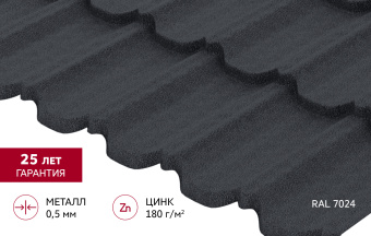 картинка Металлочерепица "Квинта Уно" ("Kvinta Uno") 0,5 Полидэкстер RAL 7024 мокрый асфальт Центр Кровли